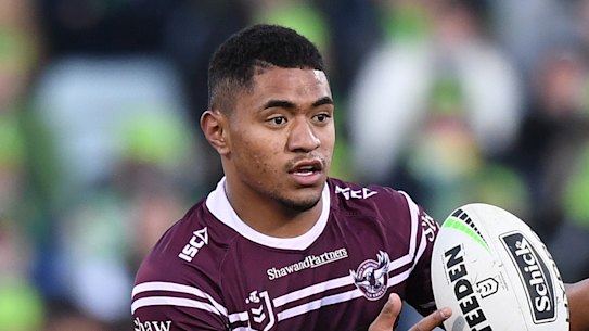 Manase Fainu in action this year for Manly.