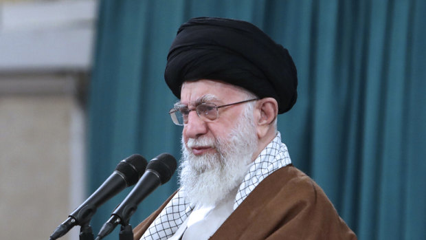 Supreme Leader Ayatollah Ali Khamenei speaks in meeting a group of families of the Revolutionary Guard members in Tehran, Iran. 