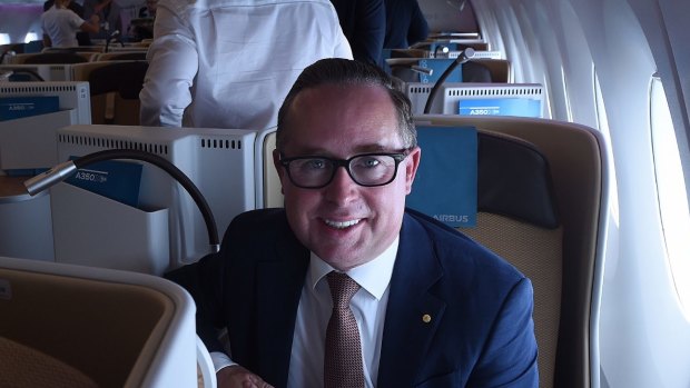 Alan Joyce taking an Airbus A350-1000 for a test flight in February 2018.  