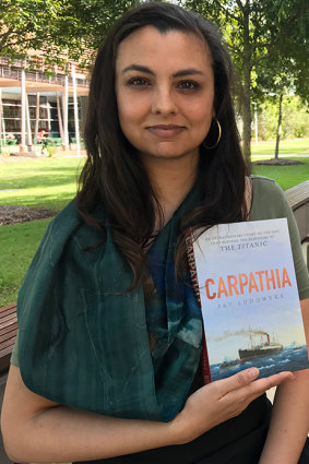 Dr Jay Ludowyke with her book on the Carpathia. 