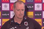Broncos coach Michael Maguire speaking to media on Wednesday.