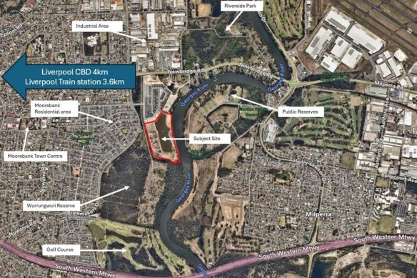 Mirvac is developing a parcel of land beside the river, about 4 kilometres from Liverpool’s central business district.
