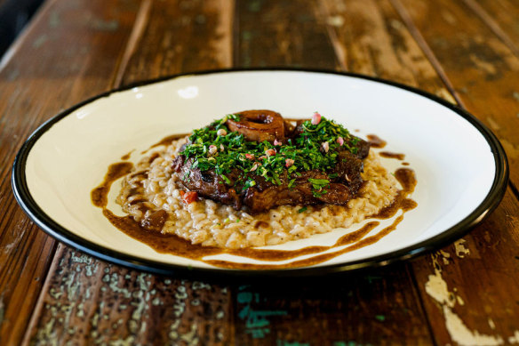 Osso buco Maldonese is a hyperlocal interpretation of risotto Milanese.