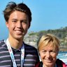 Gus Wong with his mother, Caroline Yarnell. 