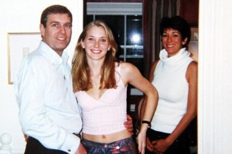 Virginia Giuffre, who is now based in Queensland, pictured with Prince Andrew in 2001. Also pictured is Epstein's then personal assistant Ghislaine Maxwell.