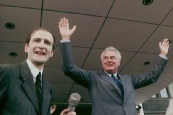 Norman Gunston (Garry McDonald) with Gough Whitlam on the day of the Dismissal.