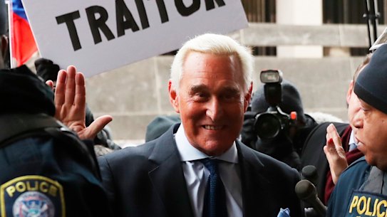 Former campaign adviser for President Donald Trump, Roger Stone, arrives at a federal court on Tuesday. 