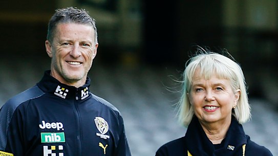  Richmond coach Damien Hardwick with Tigers president Peggy O’Neal.