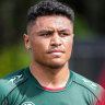 All Blacks winger Caleb Clarke enjoys pulling on the South Sydney jersey on Tuesday