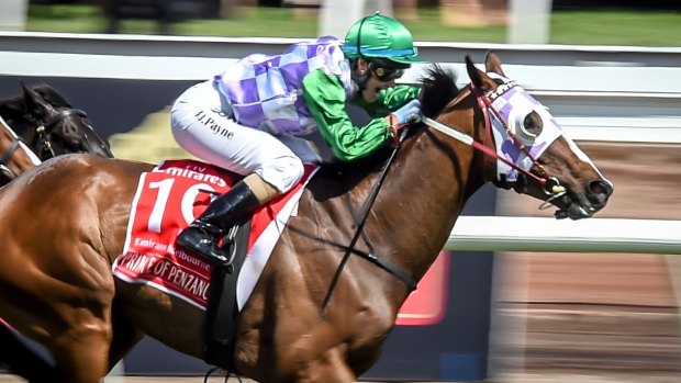 Michelle Payne and Prince of Penzance famously win the Melbourne Cup.