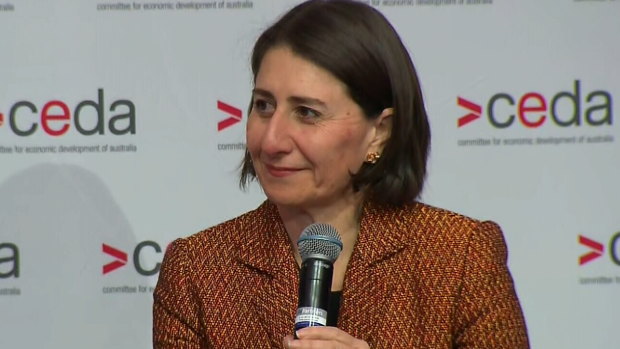 NSW Premier Gladys Berejiklian at the CEDA event on Wednesday, where she said suppression of COVID-19 was the state's "only option" in tackling the virus.