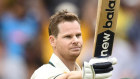 Steve Smith celebrates his century on Friday.