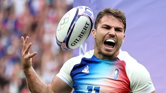 Antoine Dupont during France’s gold medal win in the Paris Olympics.