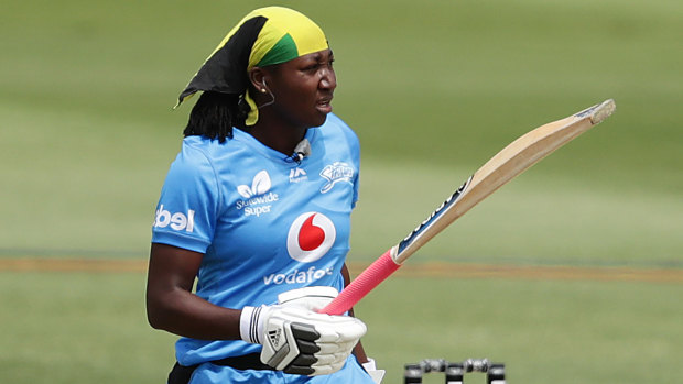 Hitting the mark: Stafanie Taylor after scoring a half-century for the Adelaide Strikers.