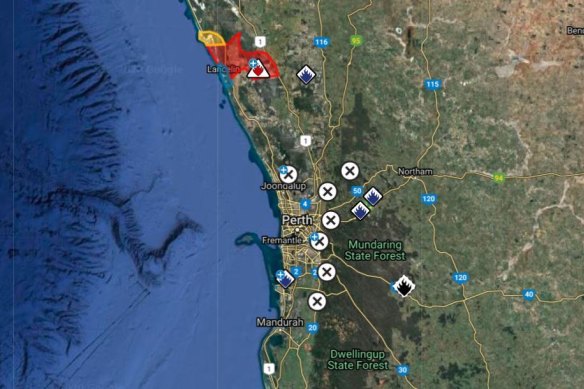 WA fire map as of late Wednesday.