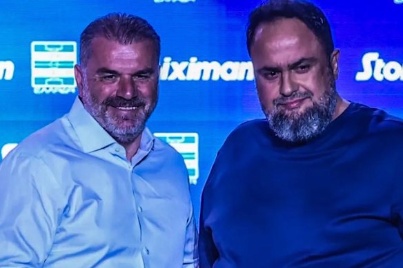 Ange Postecoglou with Nottingham Forest owner Evangelos Marinakis in July.