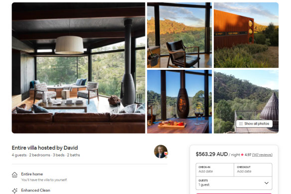 The Airbnb listing for Clifftop at Hepburn.