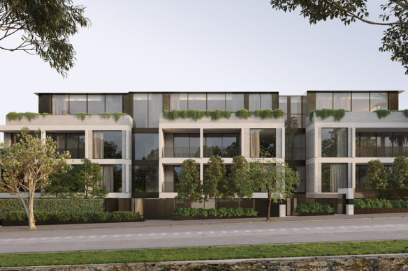 A render of the proposed four-storey apartment building on Wattletree Road in Malvern East.