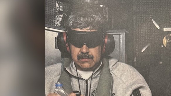 A photo posted by US President Donald Trump to Truth Social showing Venezuelan President Nicolás Maduro aboard the USS Iwo Jima.