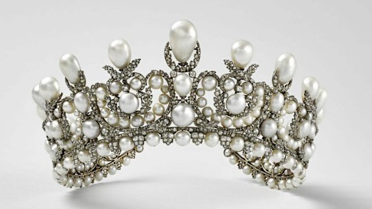 Jewelry stolen from the Louvre’s Apollo Gallery, which contains France’s historic collection of crown jewels.
Tiara of Empress Eugenie de Montijo, wife of Napoleon III of France, made of silver and gold leaf on the reverse. Composed of 212 pearls, 17 pears and 1998 diamonds. Crafted by Alexandre-Gabriel Lemonnier in 1853. It can be seen on Eugenie portrait’s of Franz Winterhalter. 
Credit: Louvre Museum