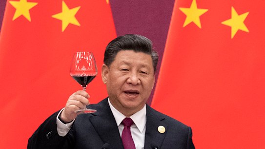 Xi Jinping raises his glass for a toast during the Belt and Road forum in Beijing in April 2019.