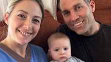 Dani and Dan Rielly with their son Fletcher, who was born in April 2026.