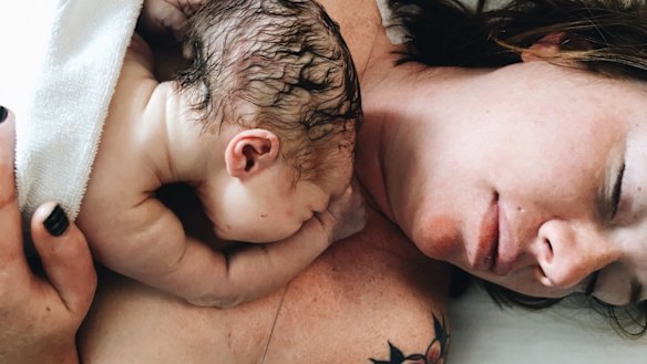 Clementine Ford, moments after the birth of her son.