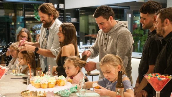 Dads learning how to style it, L-R Warren Livingstone and Ivy Livingstone, Charles McGee 
and Alirah McGee, Andrew Martin and Sienna Dole.