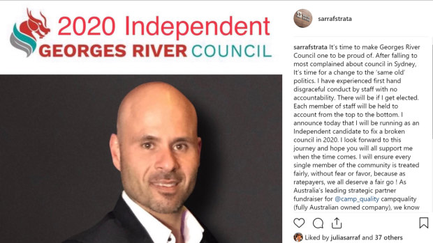 Norman Sarraf took to social media to announce his candidacy for Georges River Council during a dispute over the naming rights for Kogarah Stadium. 