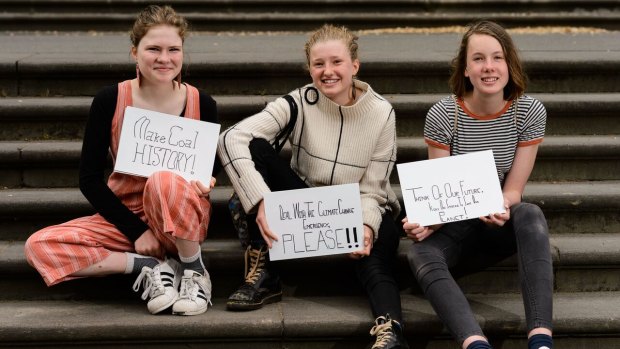 Strikers Milou Albrecht, 14 , Harriet O'Shea Carre, 14 and (right) Nim, 13.