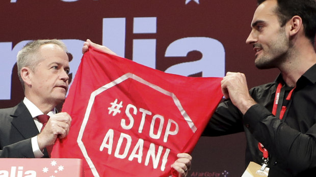 The moment when Bill Shorten was forced to confront an anti-Adani protester on stage.