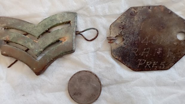 Items found last week in an Egyptian desert, including the ID tag of Sgt John Campbell Daley.
