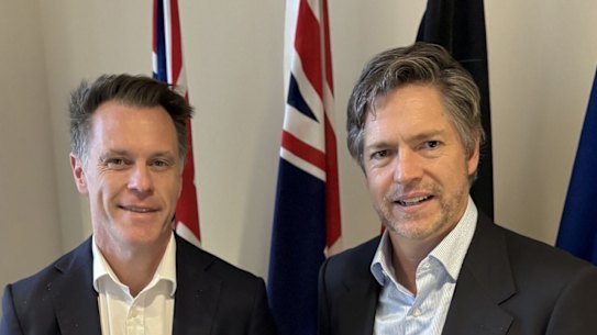 Melbourne Lord Mayor Nick Reece with NSW Premier Chris Minns on a 36-hour visit to Sydney.