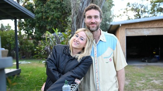 Meg Washington in character as ‘Kelly’ in How to Make Gravy, with her husband, director Nick Waterman. The two co-wrote the film’s screenplay. 