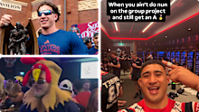Roosters players celebrate the grand final.