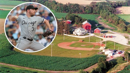Australian pitcher Liam Hendriks (inset) will take part in the Field of Dreams game, just next to the film set.