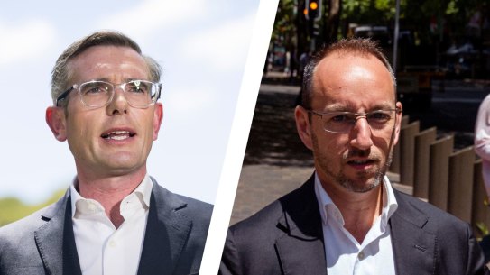 NSW Premier Dominic Perrottet (left) and former ClubsNSW CEO Josh Landis.