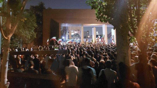 Students of Sharif University of Technology attend a protest sparked by the death in September of 22-year-old Mahsa Amini.