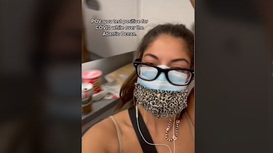 US teacher Marisa Foteio filmed herself sitting out her airplane toilet isolation and uploaded clips to TikTok.