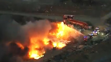 The rubbish tip fire in Brooklyn on Monday morning.
