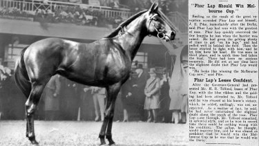 Phar Lap was a favourite going into the Melbourne Cup in 1929, as reporting on Monday November 4 of that year shows (right). But Nightmarch (left) took the victory.