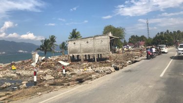 The tsunami left very little standing at Talise beach, Palu.