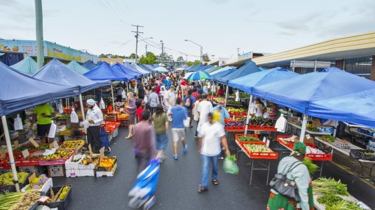 Every Sunday the Global Food Markets set up next to Woodridge Station with fresh produce stalls from local growers.