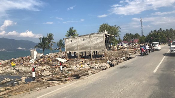 The tsunami left very little standing at Talise beach, Palu.