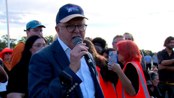Prime Minister Anthony Albanese at the Canberra rally.