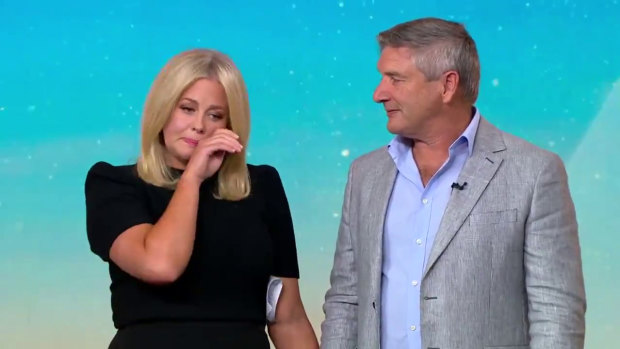 Samantha Armytage and husband Richard Lavender during her last day as co-host of Sunrise.