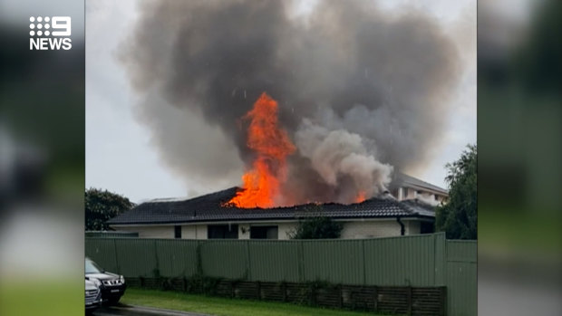 Oliver Lachat’s home was set ablaze by a suspected bolt of lightning as storms struck Sydney. 