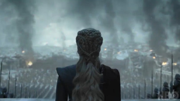 A screenshot from the teaser trailer for the final episode of 'Game of Thrones'.