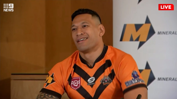 Israel Folau, wearing a Southport Tigers jersey, said on Friday he was excited to return to the “grassroots level”.
