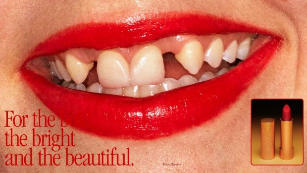 Gucci’s now infamous 'crooked teeth'  lipstick ad.